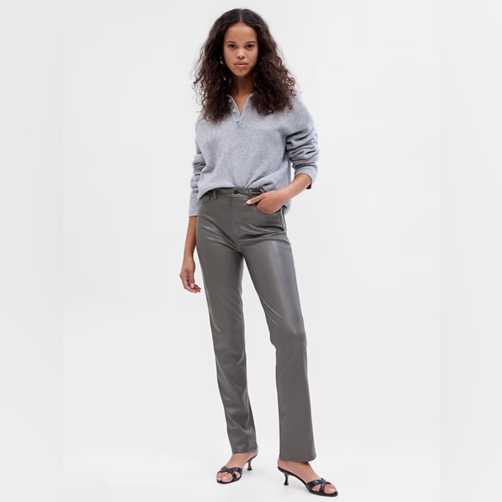 GAP NWT High Rise Vegan Leather Vintage Slim Pants, Grey, Size 8/29